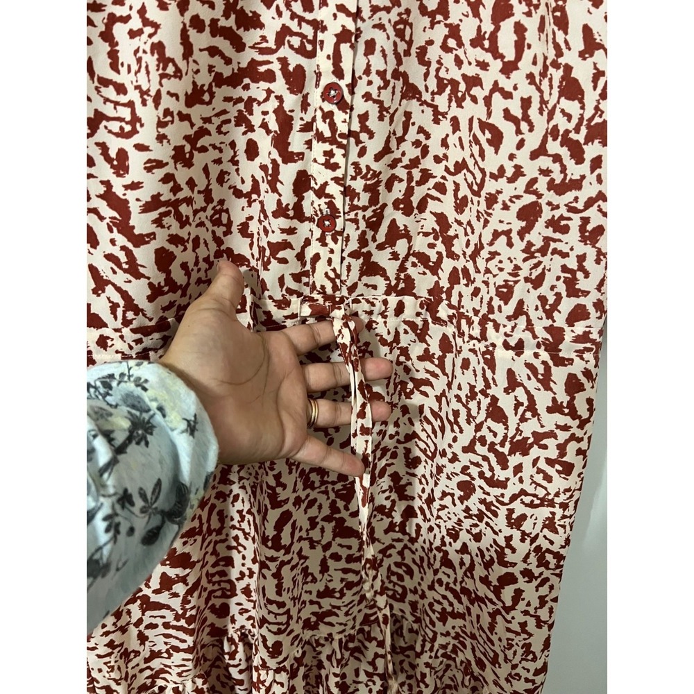 Cabi Sienna Dress Women XS Red Leopard Print Drawstring Waist Ruffle Hem 5406 - Picture 10 of 11